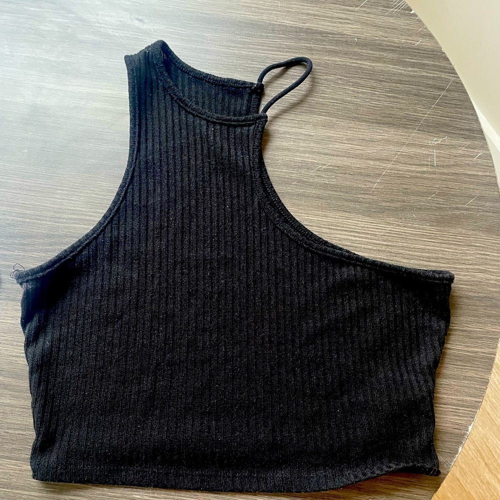 Black cropped top with halter neckline